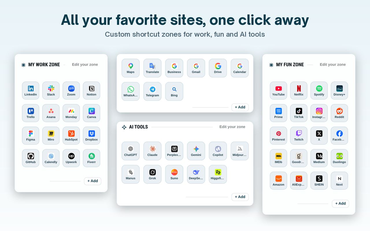 Example of a custom start page that can replace Chrome’s default new tab after an extension is installed